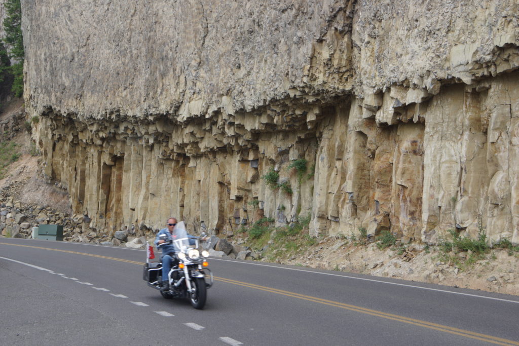 Basaltic columns in the road.