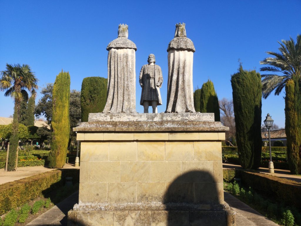 Reunión de los Reyes Católicos con Cristóbal Colón. Jardines.