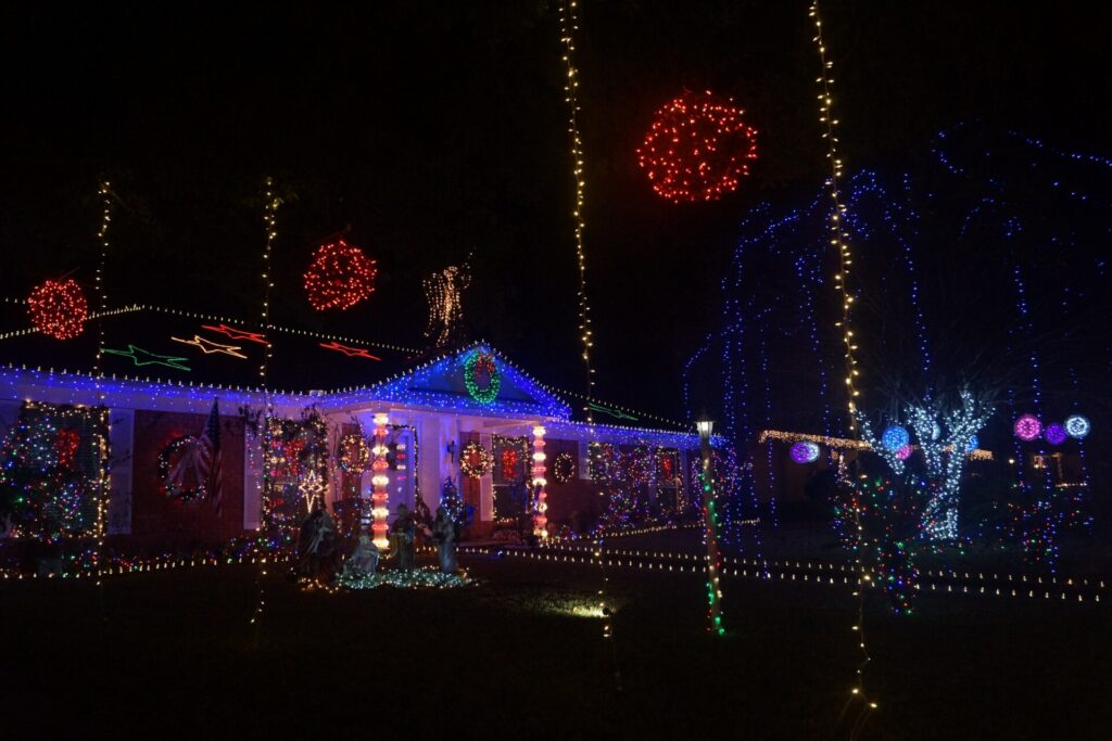 House with lights in Wind Crest, San Antonio. 2017 Dec 23