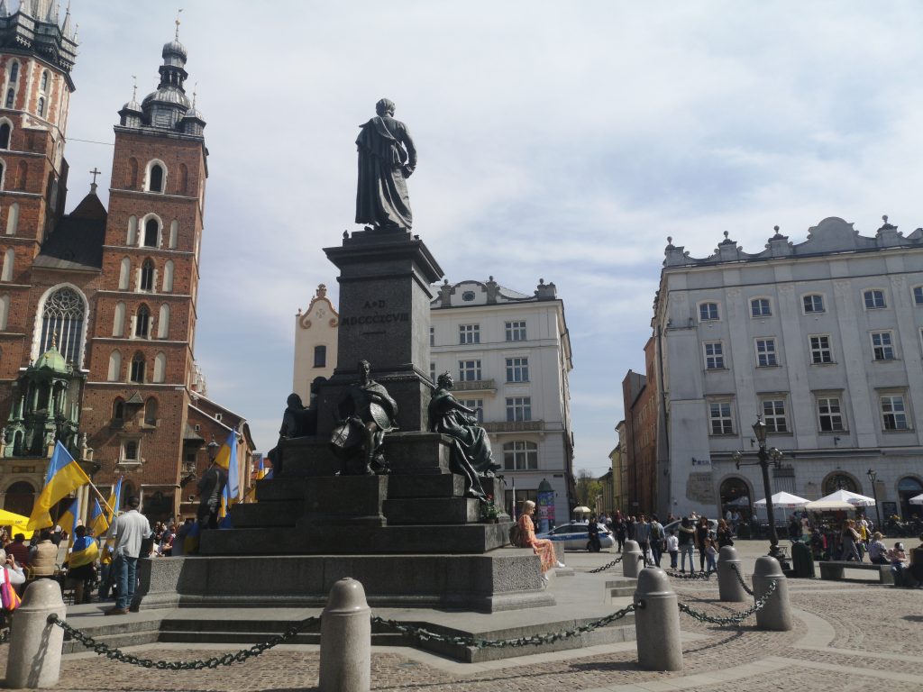 Adam Mickiewicz statue in front of St Mary´s Basilica. 14th April